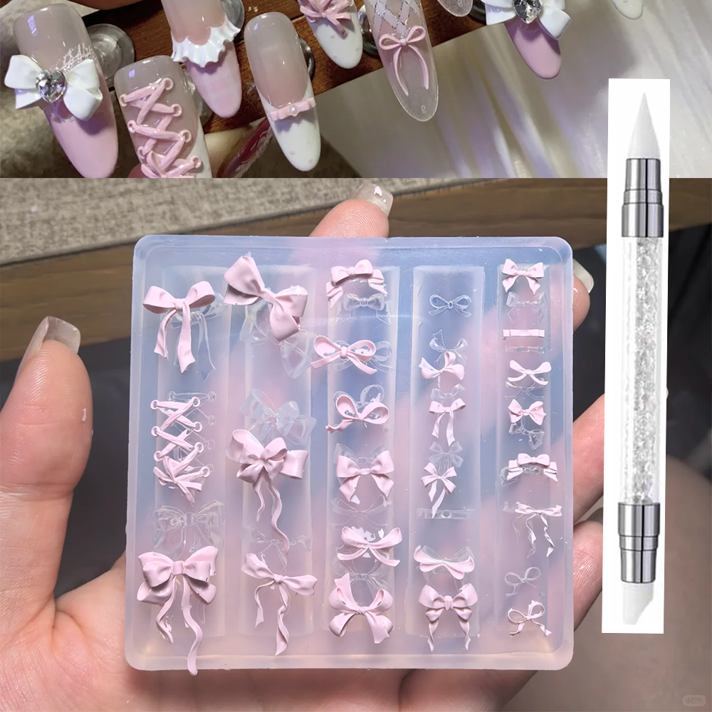 3D Printing Template - 1Pcs 3D Bowknot Silicone Nail Molds+1Carving