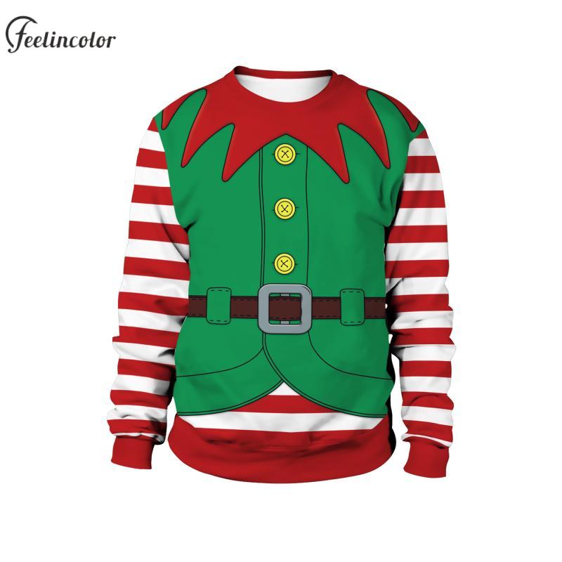 3D Printing Xmas - Men Christmas Elf Sweatshirts Red Green